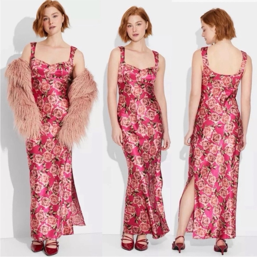 wild fable Hot Pink Floral Satin Dress